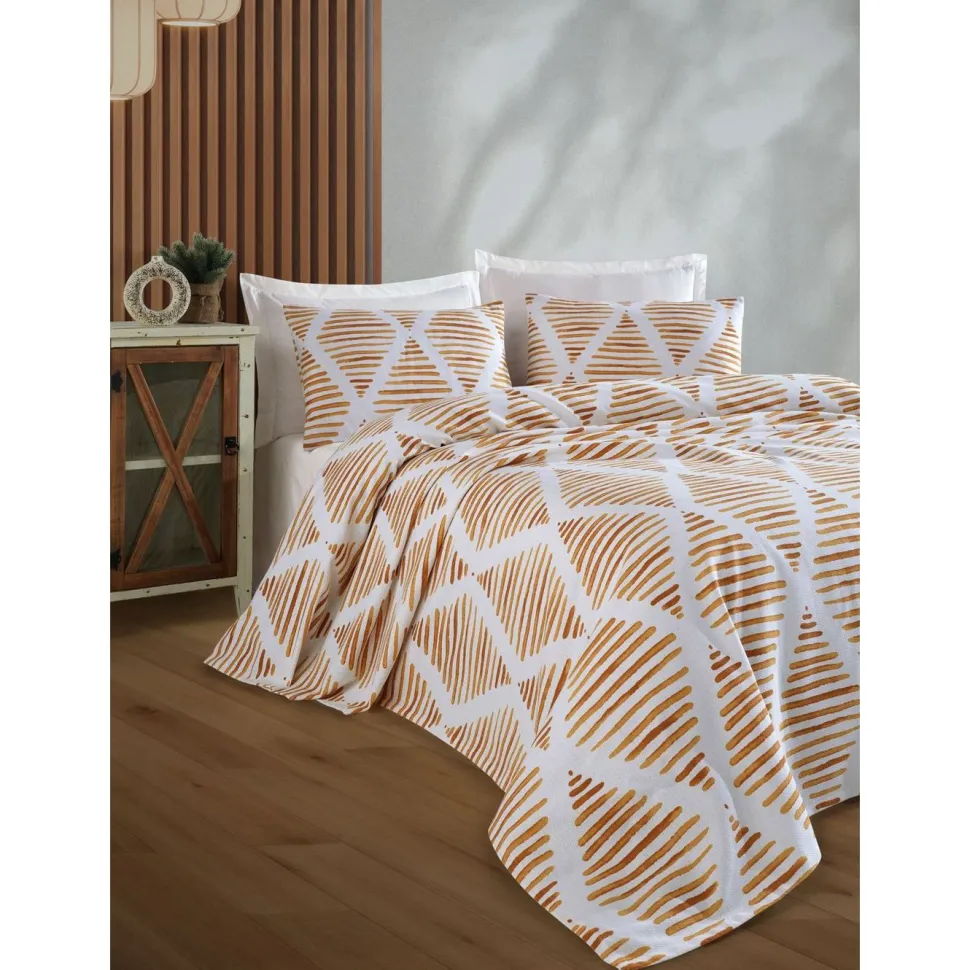 Päiväpeitto + tyynyliina Linento Segment, 160x230cm + 50x70cm, sinapinkeltainen