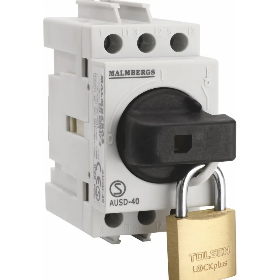 Pääkytkin Malmbergs 40A 3-napainen 2 moduulia