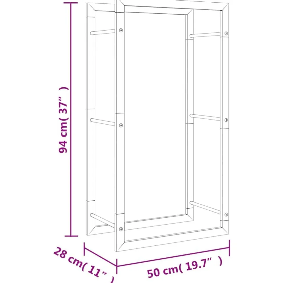 Polttopuuteline 50x28x94 cm ruostumaton teräs