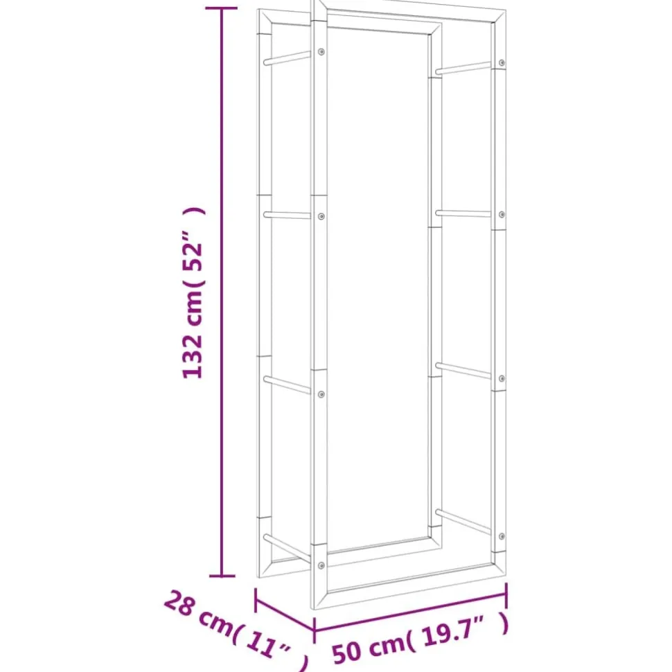 Polttopuuteline 50x28x132 cm ruostumaton teräs