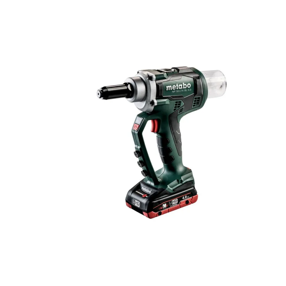 Popniittipistooli Metabo NP 18 LTX BL 5.0 sisältää 2x4,0Ah LiHD-akut