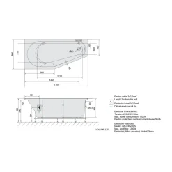 Poreamme Interia Tigra Attraction Hydro-Air, 1700x800x460mm, vasen, 225l, valkoinen