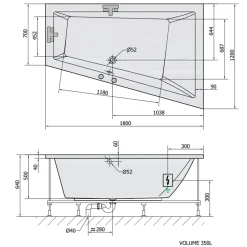 Poreamme Interia Triangl Highline Hydro-Air, 1800x1200x500mm, oikea, 350l, valkoinen
