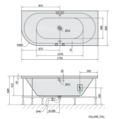 Poreamme Interia Viva Active Hydro-Air, 1750x800x470mm, oikea, 235l, valkoinen