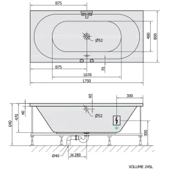 Poreamme Interia Viva Active Hydro-Air, 1750x800x470mm, 235l, kulmikas, valkoinen