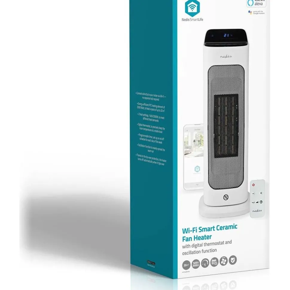 Puhallinlämmitin Nedis HTFA20WTW SmartLife Wi-Fi 2000W valkoinen