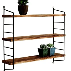 Puinen seinähylly Linento Furniture WR088, ruskea/musta