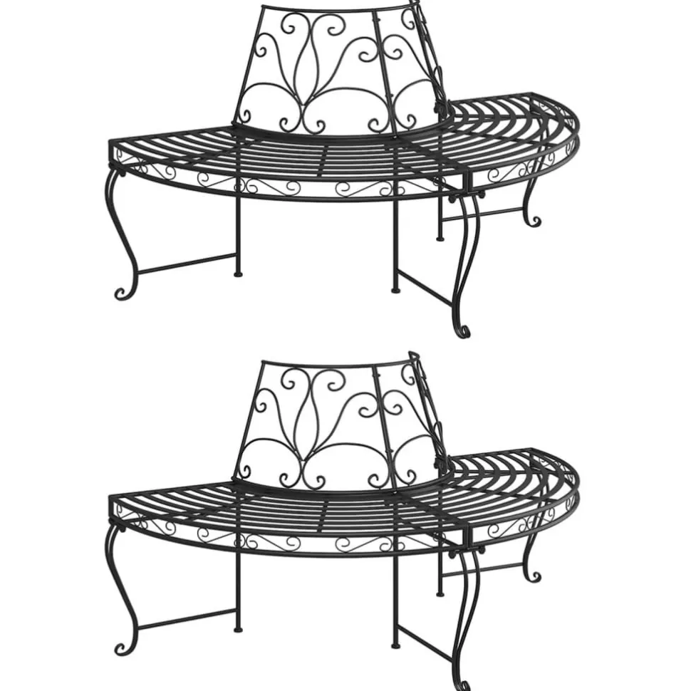Puolipyöreä puunympäryspenkki 2 kpl Ø 160 cm musta teräs