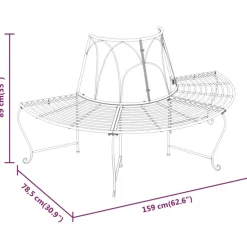 Puolipyöreä puunympäryspenkki 2 kpl Ø159 cm musta teräs