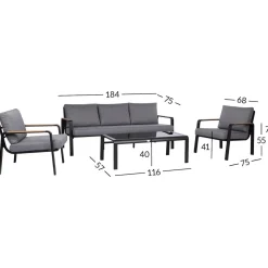 Puutarhakalustesetti Home4You LONA pöytä, sohva ja 2 tuolia, harmaa/musta