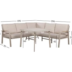 Puutarhakalustesetti Home4You UPLAND pöytä ja kulmasohva, beige