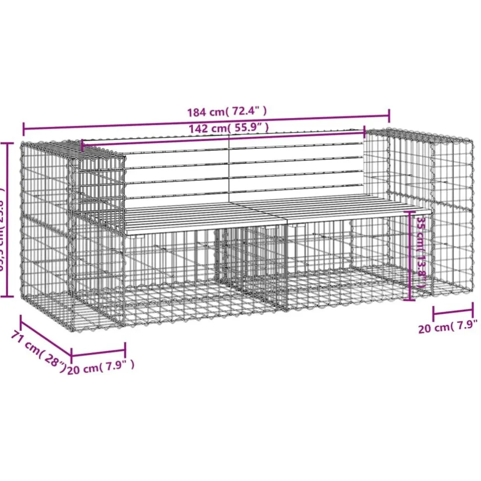 Puutarhapenkki kivikorilla 184x71x65,5 cm, douglaskuusi