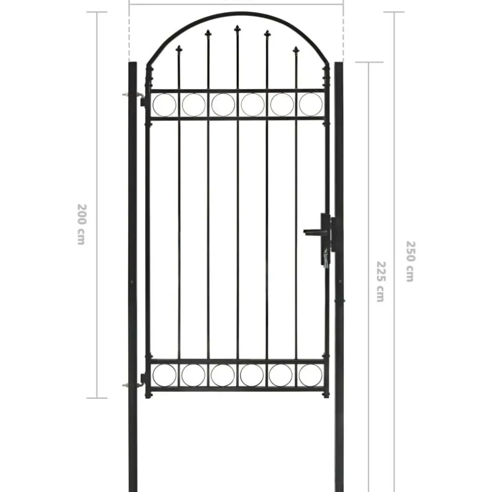 Puutarhaportti kaareva teräs 100x250cm musta
