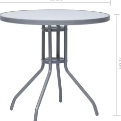 Puutarhapöytä vaaleanharmaa 80 cm teräs ja lasi