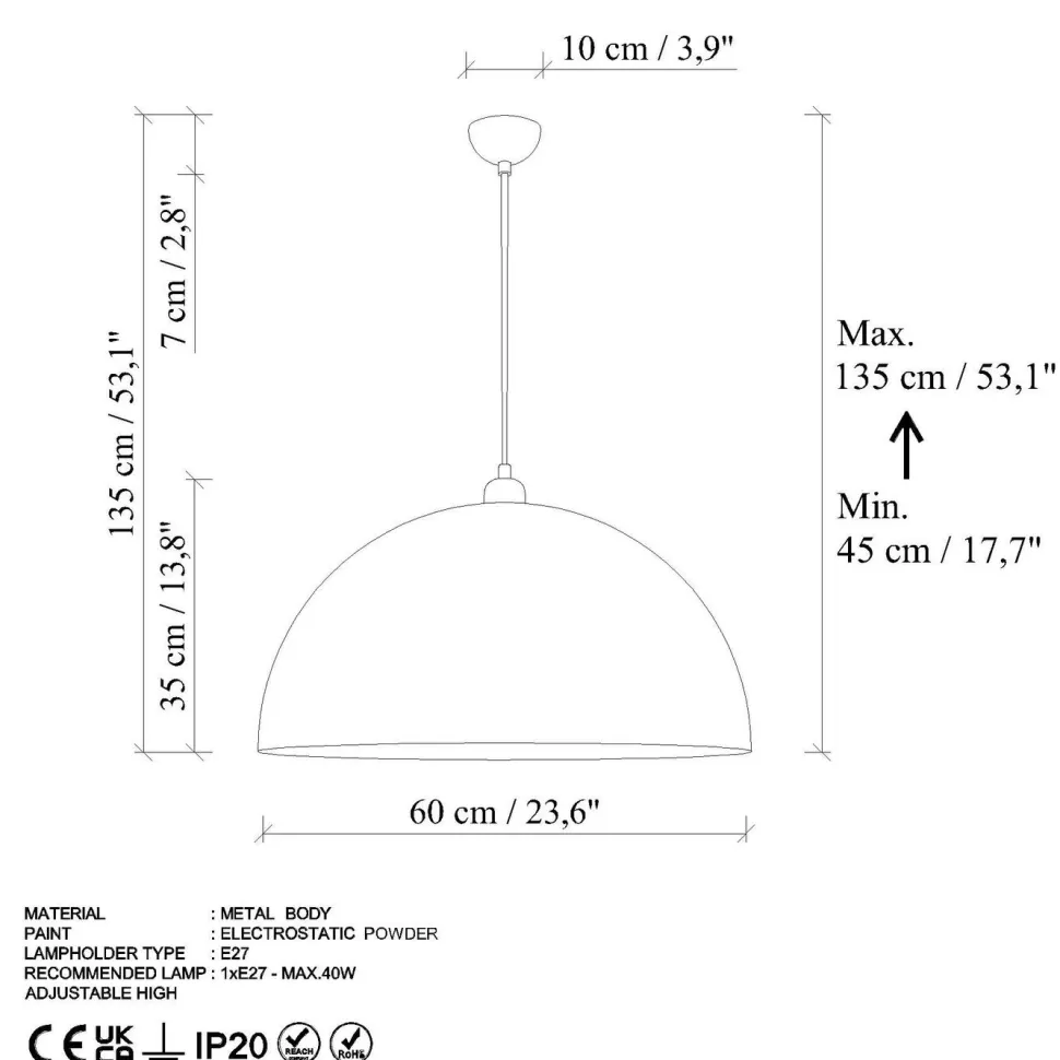 Riippuvalaisin Linento Lighting KURE RETRO, Ø60cm, tummanruskea