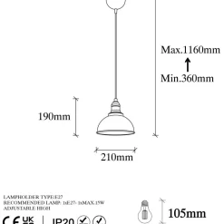 Riippuvalaisin Linento Lighting Varzan, Ø21cm, E27