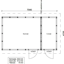 Roskakatos Timburg RK30V, 7040x4236mm, 29.8m², puuvalmis