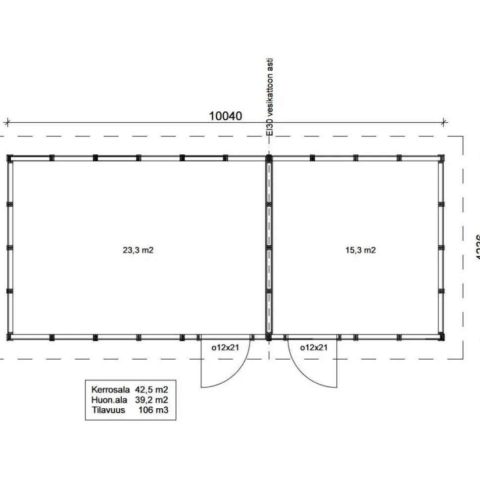 Roskakatos Timburg RK43V, 10040x4236mm, 42.5m², puuvalmis