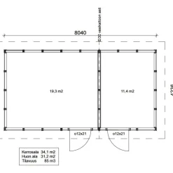 Roskakatos Timburg RK34V, 8040x4236mm, 34m², puuvalmis