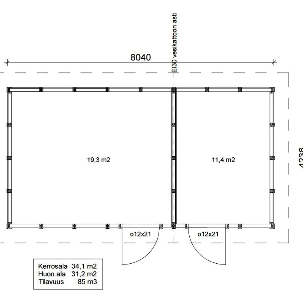 Roskakatos Timburg RK34V, 8040x4236mm, 34m², puuvalmis