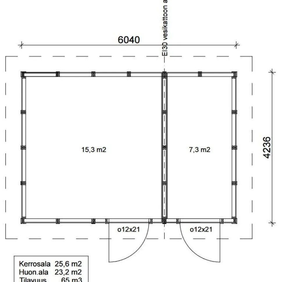 Roskakatos Timburg RK25V, 6040x4236mm, 25.6m², puuvalmis