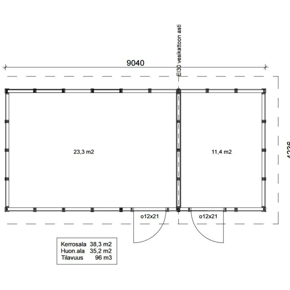 Roskakatos Timburg RK38V, 9040x4236mm, 38.3m², puuvalmis