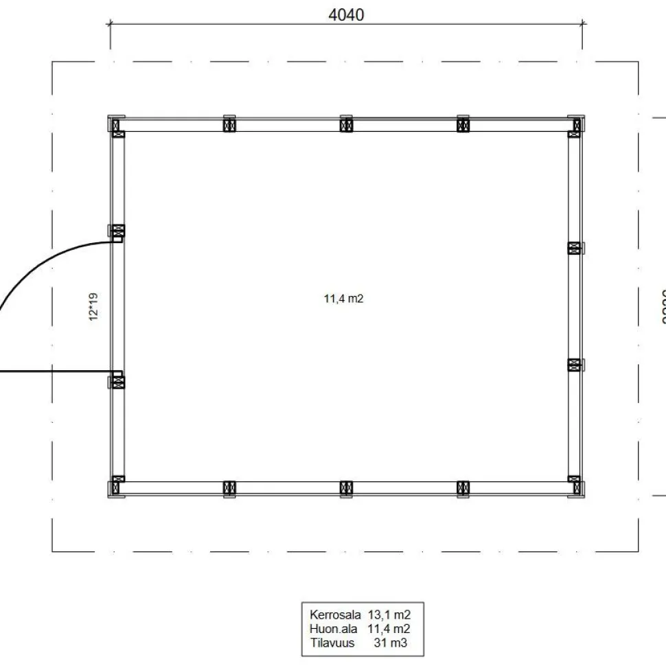 Roskakatos Timburg RK13, 4040x3226mm, 13.1m², puuvalmis