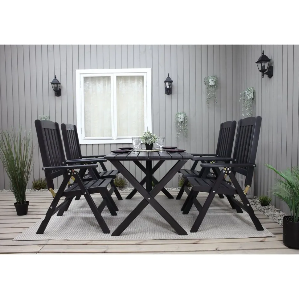 Ruokailuryhmä Baltic Garden Scottsdale 150cm pöytä + 4 tuolia musta