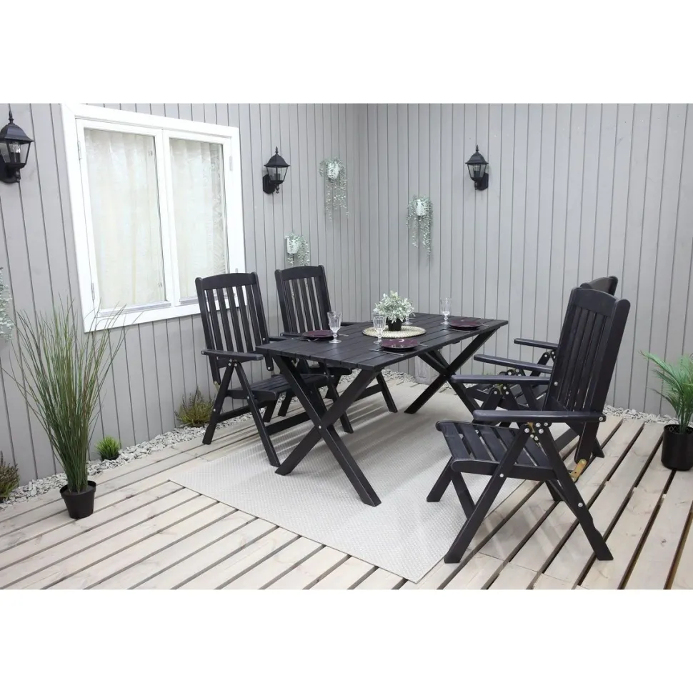 Ruokailuryhmä Baltic Garden Scottsdale 150cm pöytä + 4 tuolia musta