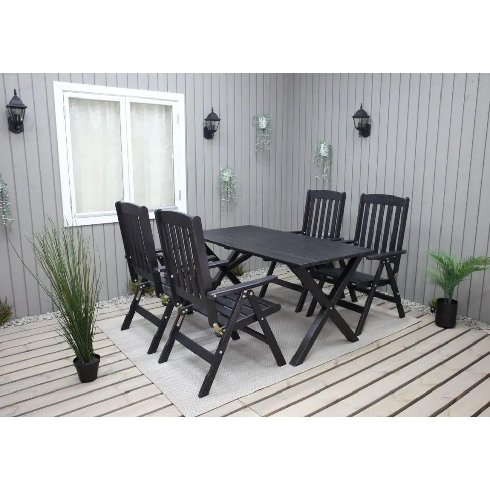 Ruokailuryhmä Baltic Garden Scottsdale 150cm pöytä + 4 tuolia musta