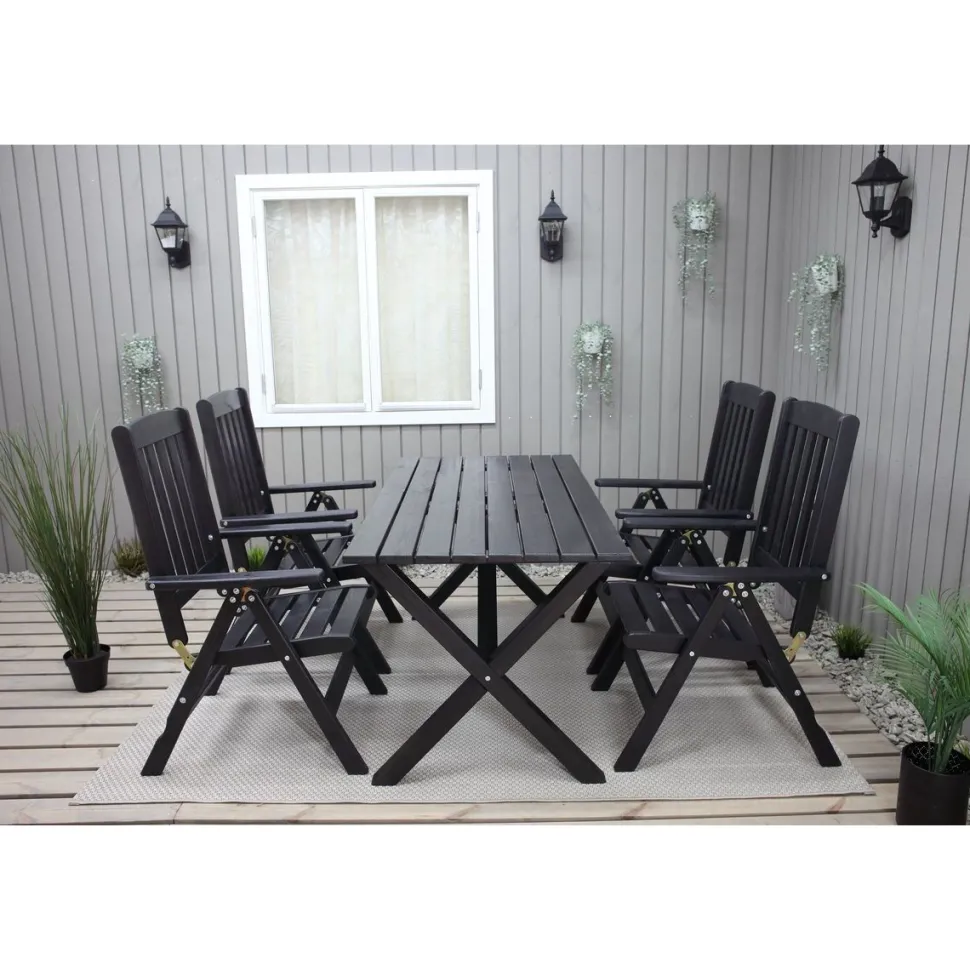 Ruokailuryhmä Baltic Garden Scottsdale 150cm pöytä + 4 tuolia musta