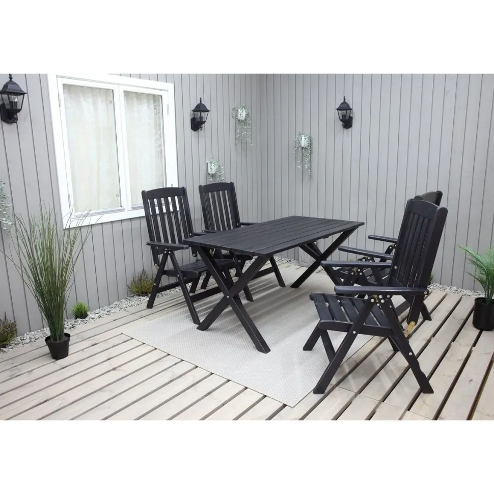 Ruokailuryhmä Baltic Garden Scottsdale 150cm pöytä + 4 tuolia musta