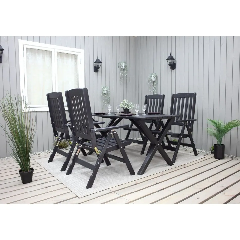 Ruokailuryhmä Baltic Garden Scottsdale 150cm pöytä + 4 tuolia musta