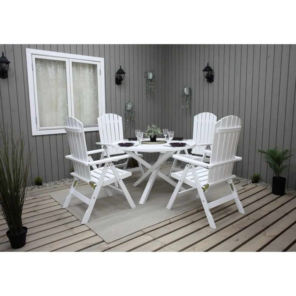 Ruokailuryhmä Baltic Garden Scottsdale Ø112cm pöytä + 4 Kungshamn tuolia valkoinen
