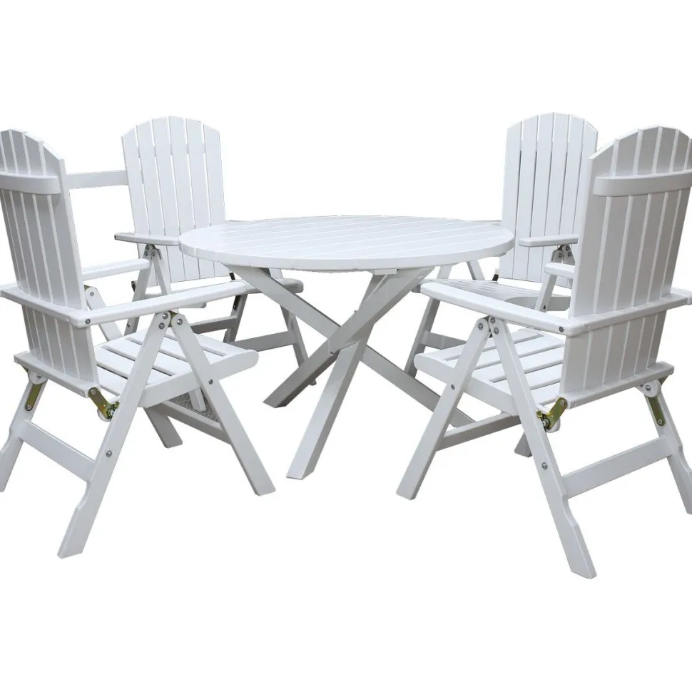 Ruokailuryhmä Baltic Garden Scottsdale Ø112cm pöytä + 4 Kungshamn tuolia valkoinen