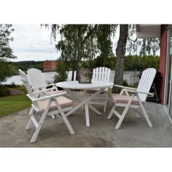 Ruokailuryhmä Baltic Garden Scottsdale Ø112cm pöytä + 4 Kungshamn tuolia valkoinen
