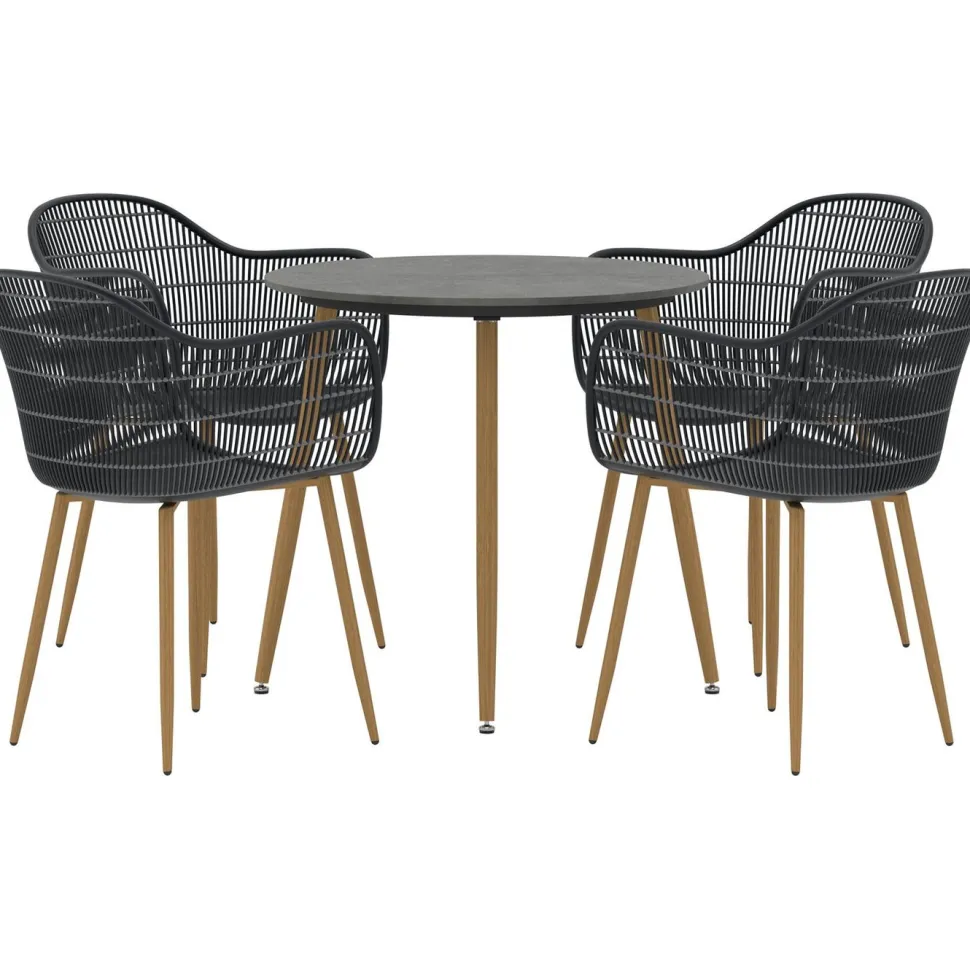 Ruokailuryhmä Venture Home Anafi, ø80cm , 4-istuttava, musta/ruskea