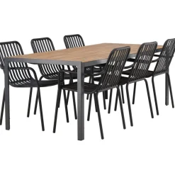 Ruokailuryhmä Venture Home, 200x90cm ruskea/musta Break-pöytä + 6 mustaa Peking-tuolia
