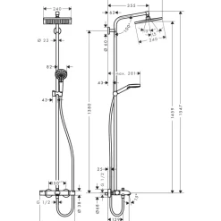 Sadesuihkusetti Hansgrohe Crometta E Showerpipe 240 1jet, termostaattihanalla, juoksuputkella, suihkupää ⌀240mm, kiiltävä kromi