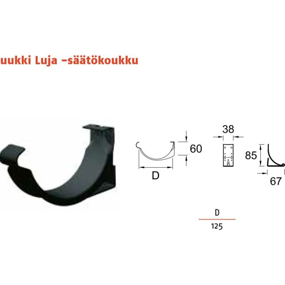 Sadevesijärjestelmä Ruukki puolipyöreä: Luja säätökoukku ø125mm kourulle, eri värejä