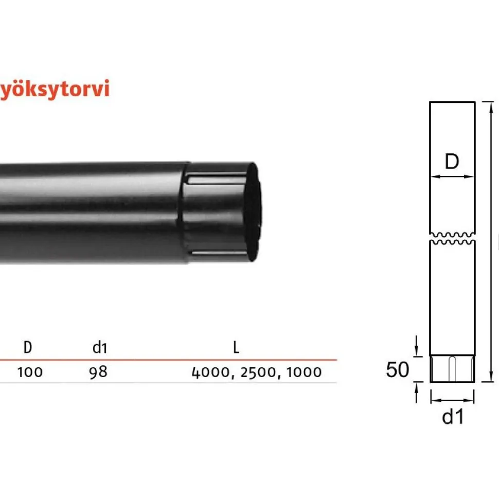 Sadevesijärjestelmä Ruukki puolipyöreä: syöksytorvi pyöreä 1.0m ø100mm, eri värejä