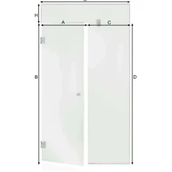 Saunan lasiseinä Andres Glass, ovi, iso lisäpala, korkea ikkuna, saranat sivulla, vasen