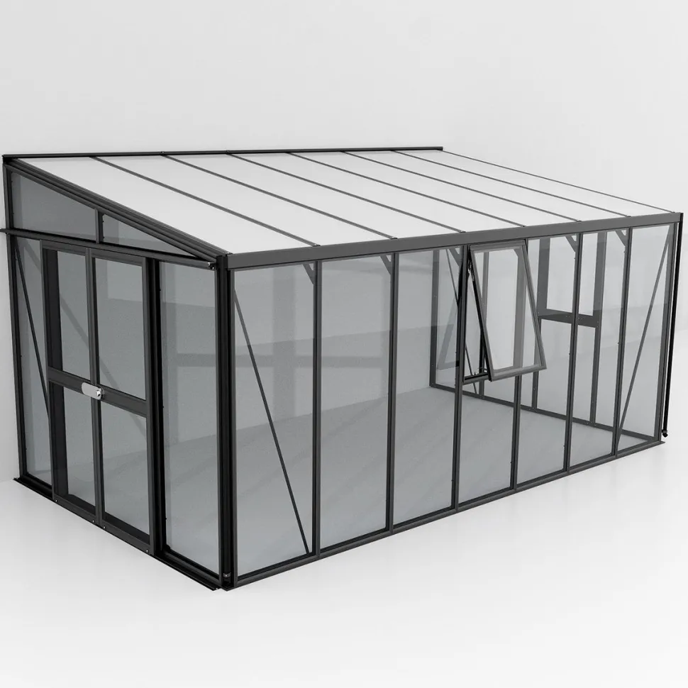Seinäkasvihuone Vitavia Helena, lasi/polykarbonaatti, musta, eri kokoja