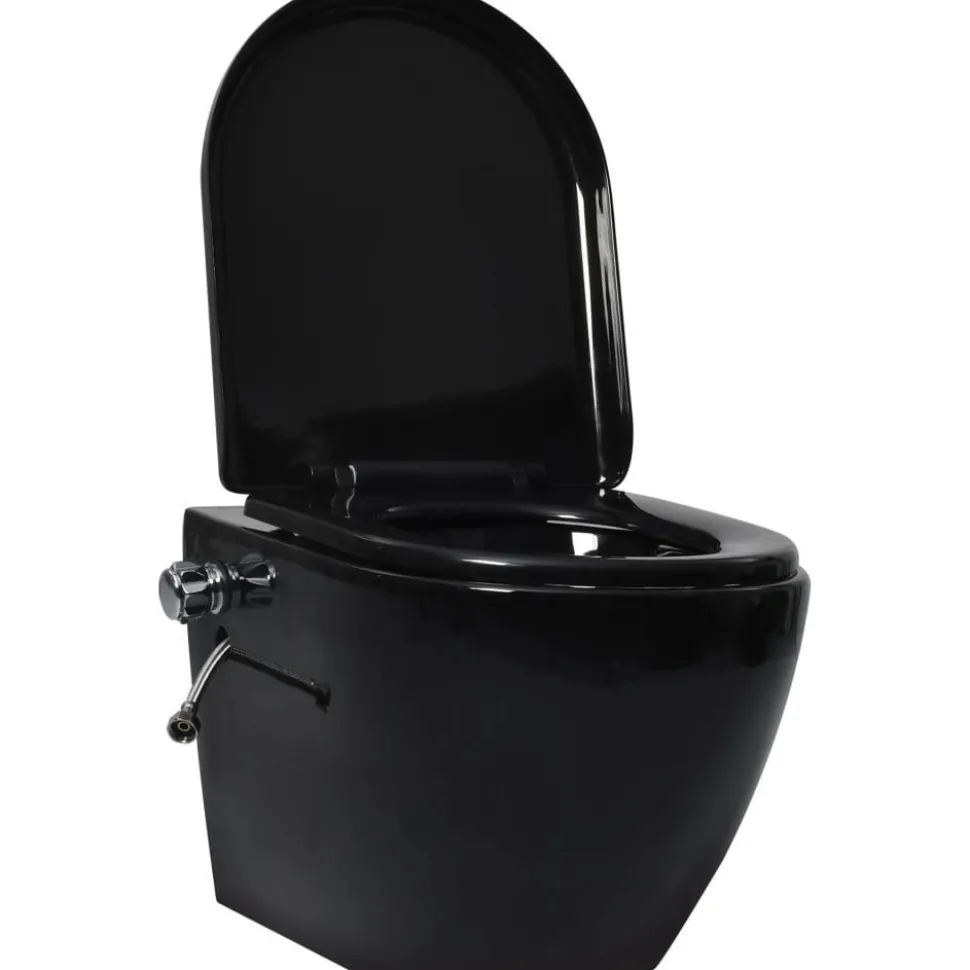 Seinäkiinnitettävä reunaton WC/bidee keramiikka musta