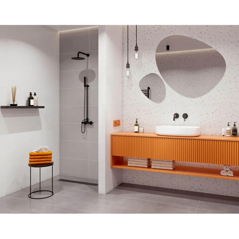 Seinälaatta GoldenTile Joy Terrazzo, 30x60cm, vaaleanharmaa