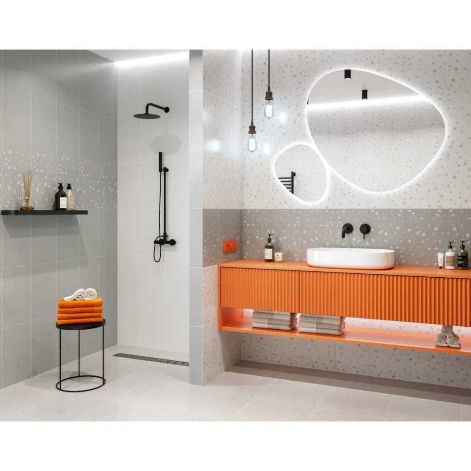 Seinälaatta GoldenTile Joy Terrazzo, 30x60cm, vaaleanharmaa