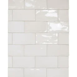 Seinälaatta Pukkila Manacor White kiiltävä strukturoitu 7,5x15 cm