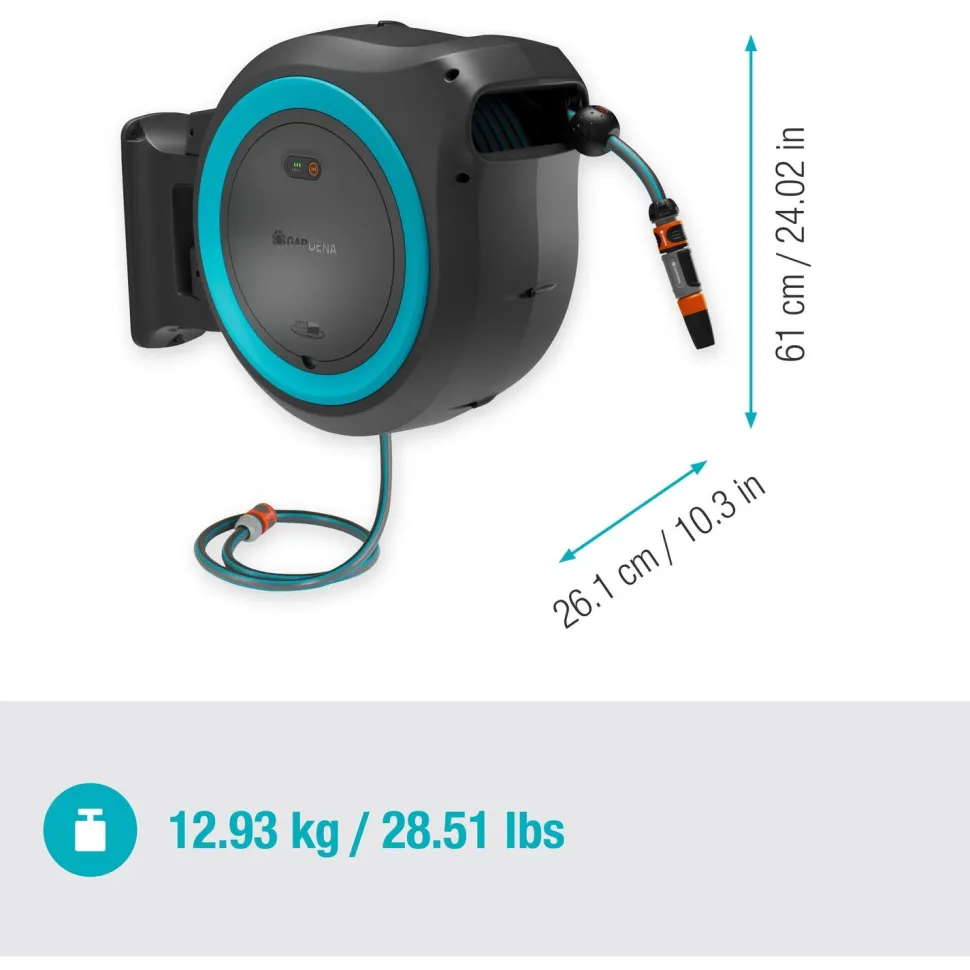 Seinäletkukela Gardena PowerRoll XXL Solo 40 m turkoosi 18V ilman akkua