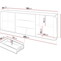 Seinälle kiinnitettävä lipasto Nomla A RENE 2DD3S, leveys 200cm, beige