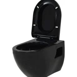 Seinään kiinnitettävä WC piilotetulla säiliöllä musta keraaminen